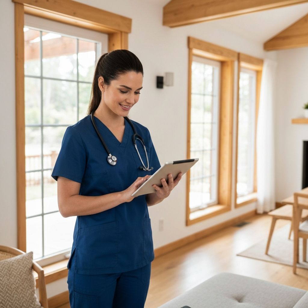 Professional nurse reviewing patient care plan